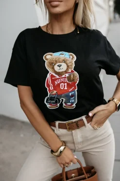 T-SHIRT Z NASZYWKĄ TEDDY CZARNY