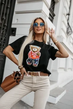 T-SHIRT Z NASZYWKĄ TEDDY CZARNY