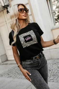 T-SHIRT Z PANTERKOWYM NADRUKIEM VIBE CZARNY