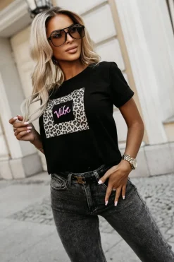 T-SHIRT Z PANTERKOWYM NADRUKIEM VIBE CZARNY