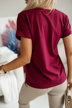 T-SHIRT Z PANTERKOWYM NADRUKIEM VIBE BURGUNDOWY