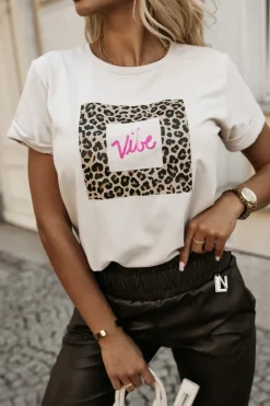 T-SHIRT Z PANTERKOWYM NADRUKIEM VIBE BEŻOWY