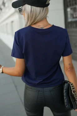 T-SHIRT ZE ZŁOTYM NAPISEM WOMAN GRANATOWY