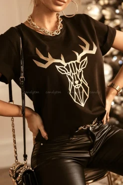 T-SHIRT ZŁOTY JELEŃ CZARNY