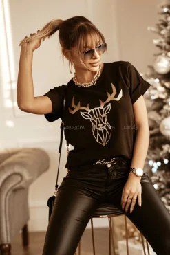 T-SHIRT ZŁOTY JELEŃ CZARNY