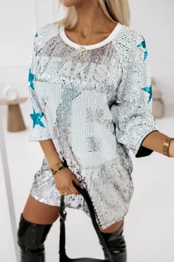 TUNIKA CEKINOWA OVERISZE Z KRÓTKIM RĘKAWEM NO 76 BIAŁA