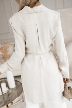 TUNIKA KOSZULA RAYON Z WISKOZY Z PASKIEM W KOMPLECIE BEŻOWA