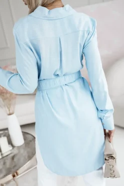 TUNIKA KOSZULA RAYON Z WISKOZY Z PASKIEM W KOMPLECIE BŁĘKITNA