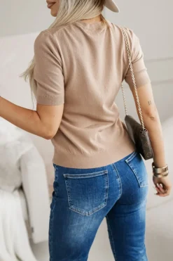 WISKOZOWY SWETEREK Z KRÓTKIM RĘKAWEM BRĄZOWY