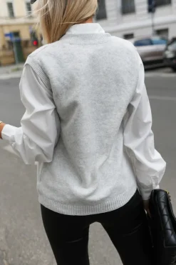 ZESTAW 2W1 KOSZULA I PULOWER SZARO-BIAŁY